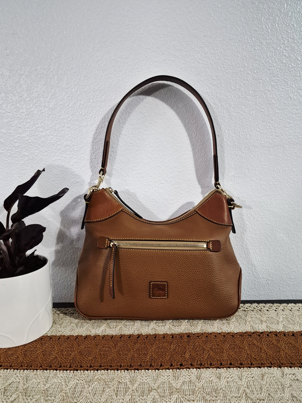 Dooney & Bourke Pebble Grain Small Hobo Shoulder Bag in Caramel